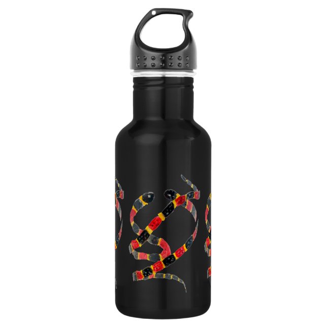 Snake Art Black Red Edelstahlflasche (Vorderseite)