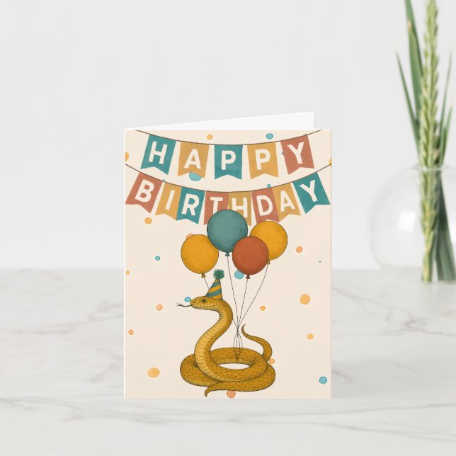 Snake Birthday Card - Funny Party Animal Karte (Vorderseite)