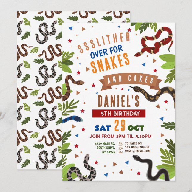 Snake Birthday Party Reptiles Jungle Slither Einladung (Vorne/Hinten)