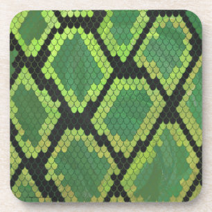 Snake Black and Green Print Getränkeuntersetzer