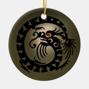 SNAKE DRAGON Black and Gray Orange Agate Keramikornament