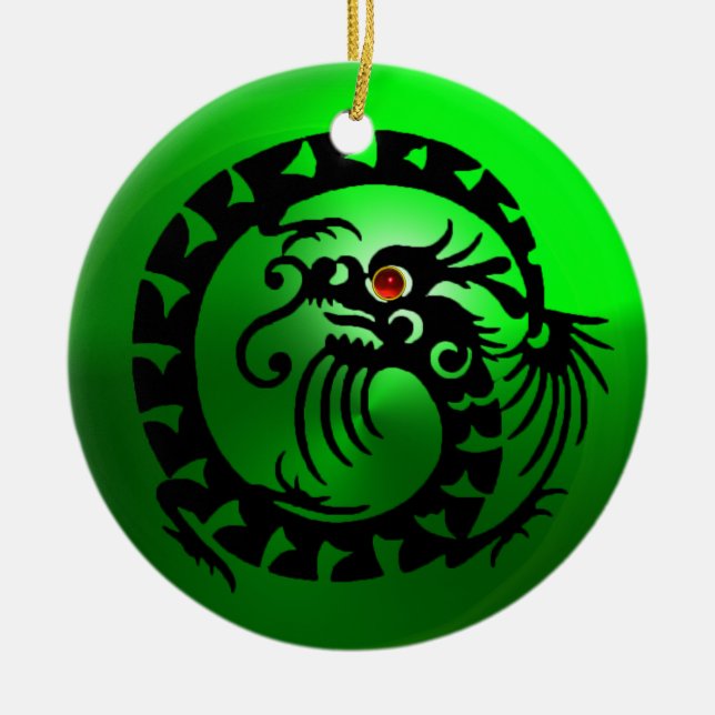 SNAKE DRAGON Black and Green Emerald Keramik Ornament (Vorne)