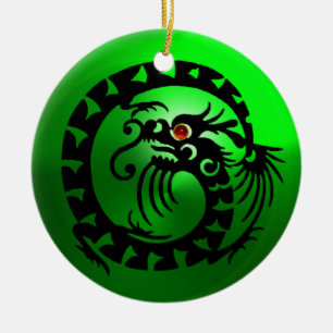 SNAKE DRAGON Black and White Green Emerald Keramikornament