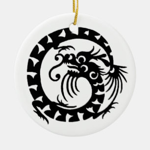SNAKE DRAGON  Black and White Keramik Ornament