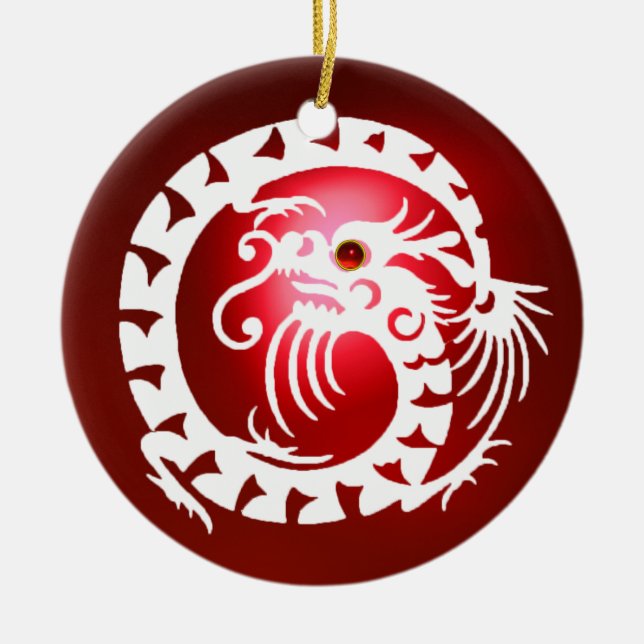 SNAKE DRAGON Black and White Red Ruby Keramik Ornament (Vorne)