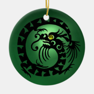SNAKE DRAGON Black Green Jade Keramikornament