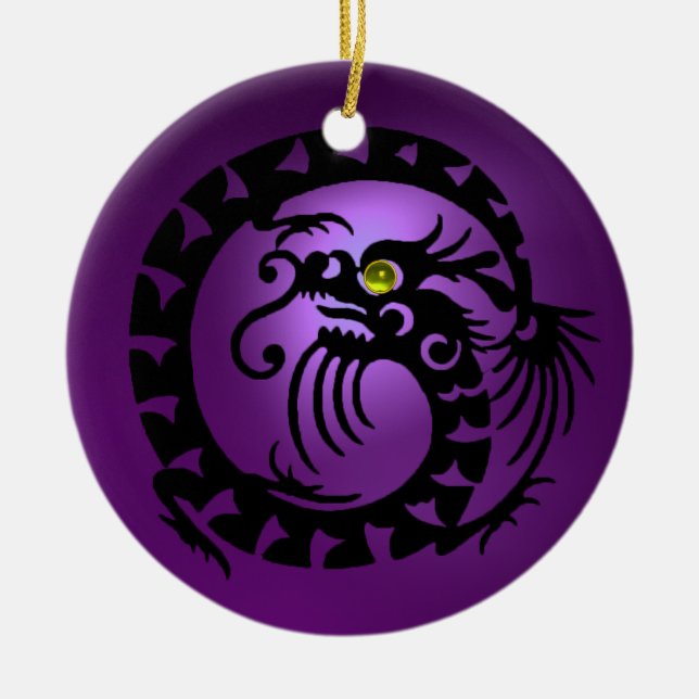 SNAKE DRAGON Black Lila Amethyst Keramikornament (Vorne)