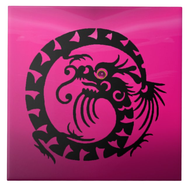 SNAKE DRAGON, Black, Pink Fuchsia Lila Amethyst Fliese (Vorderseite)