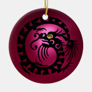 SNAKE DRAGON Black Pink Red Ruby Keramikornament