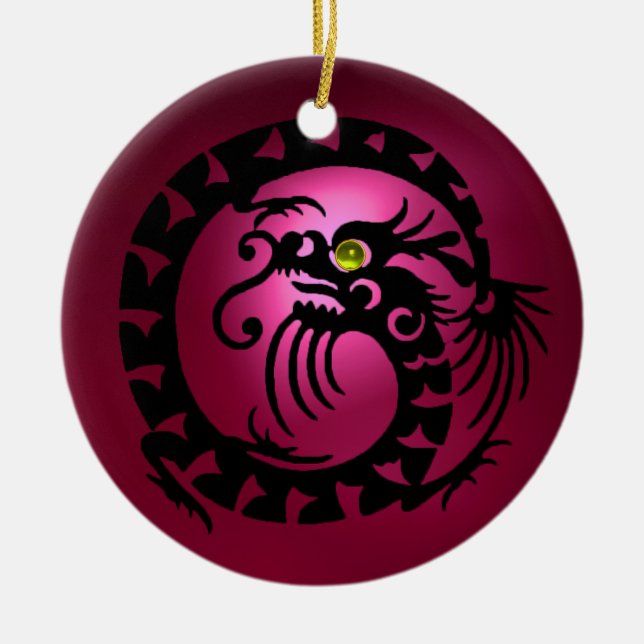 SNAKE DRAGON Black Pink Red Ruby Keramikornament (Vorne)