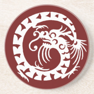 SNAKE DRAGON, rot und weiß Sandstein Untersetzer