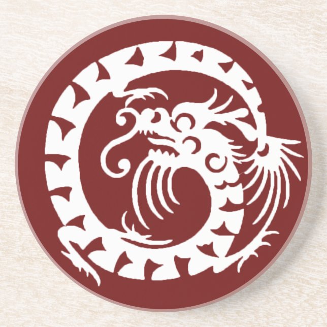 SNAKE DRAGON, rot und weiß Sandstein Untersetzer (Vorne)