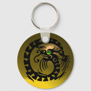 SNAKE DRAGON, schwarz, grün, smaragdgrün, gelber T Schlüsselanhänger