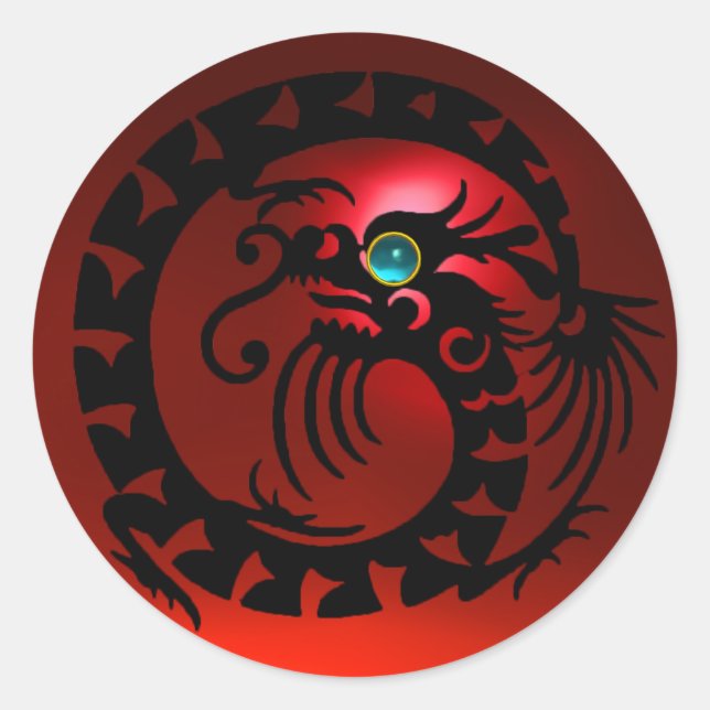 SNAKE DRAGON , schwarz, rot, ruby, aquamarinblau Runder Aufkleber (Vorderseite)
