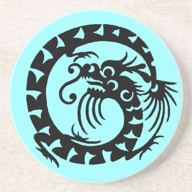 SNAKE DRAGON, schwarz und blau Sandstein Untersetzer (Vorne)