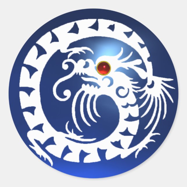 SNAKE DRAGON, weiß, blau, rot Runder Aufkleber (Vorderseite)