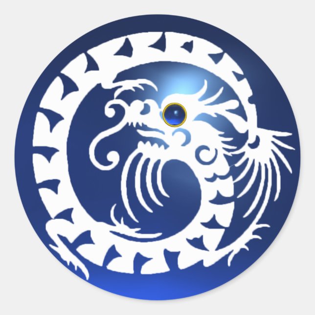 SNAKE DRAGON, weiß, blau Runder Aufkleber (Vorderseite)
