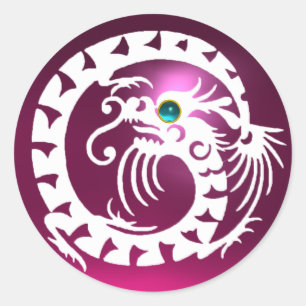 SNAKE DRAGON, weißer rosa Amethyst, Aquamarinblau Runder Aufkleber