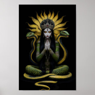 Snake Goddess Naga Kanya Queen Black Yellow Art Poster