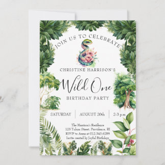Snake Jungle Wild One Mädchen 1. Geburtstag Einladung
