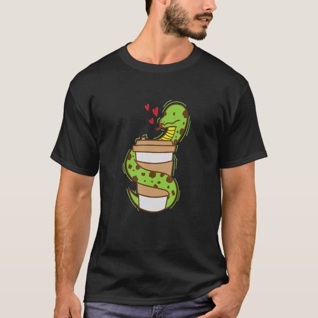 Snake loves Coffee Reptile Animal Zoo T-Shirt (Vorderseite)