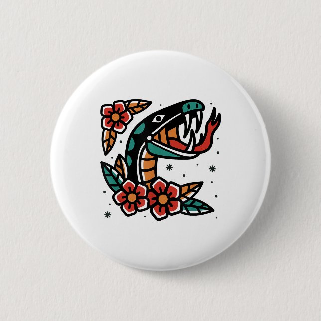 Snake Old School American Traditional Tattoo Flash Button (Vorderseite)