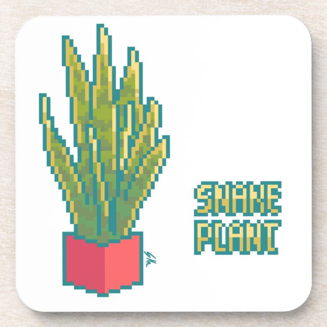 Snake plant Pixelart, Pixel Art Getränkeuntersetzer (Vorderseite)