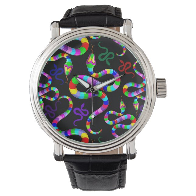 Snake Psychedelic Rainbow Colors Armbanduhr (Vorderseite)