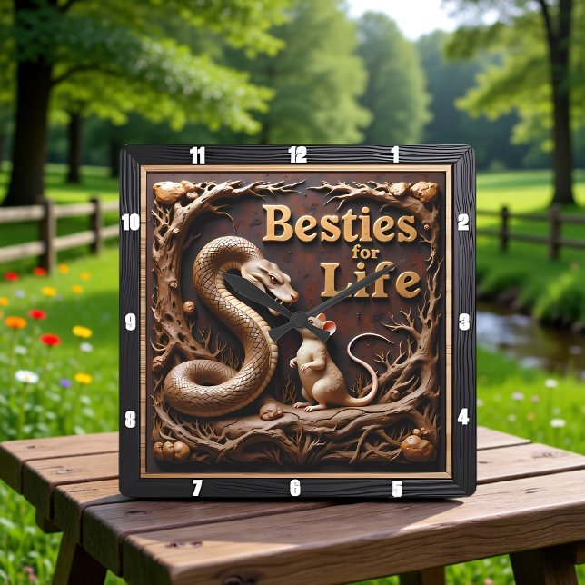 Snake Rat Best Friends Quadratische Wanduhr (Von Creator hochgeladen)