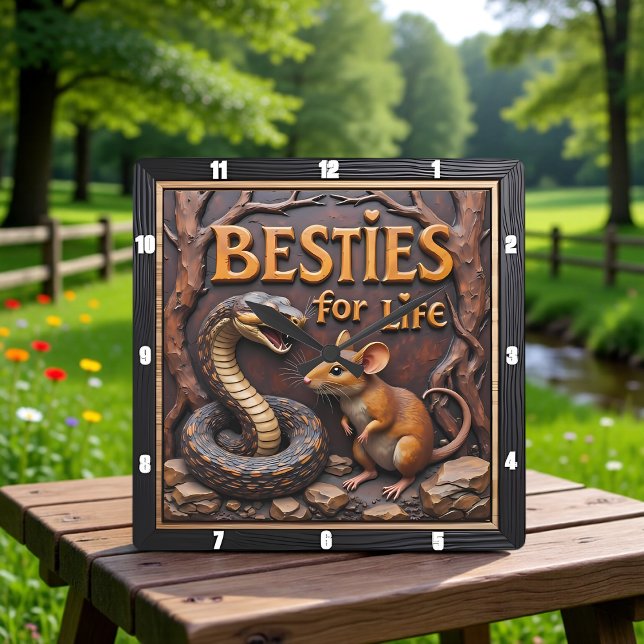 Snake Rat Unlikely Besties Quadratische Wanduhr (Von Creator hochgeladen)