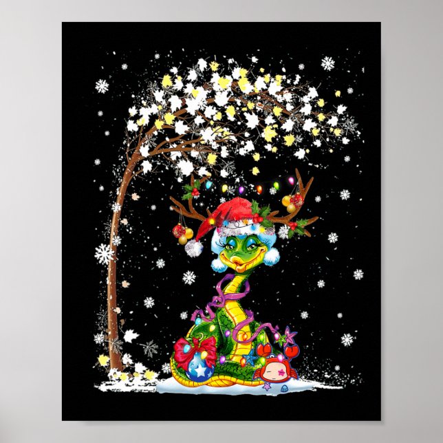 Snake Reindeer Hat Weihnachtsbaum Funny Xmas Poster (Vorne)
