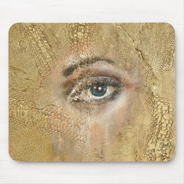 Snake Skin Blue Eyes Gold Computer Mousepad (Vorne)