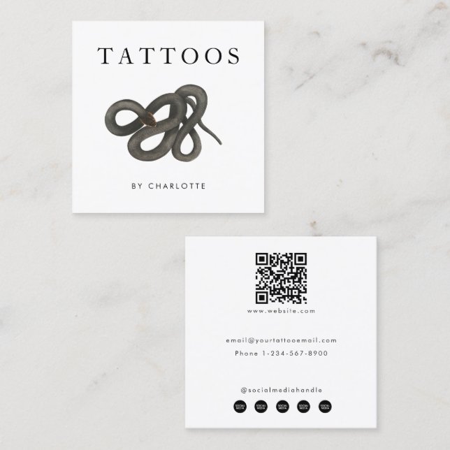 Snake Tattoo Artist Custom Social Media QR Code Quadratische Visitenkarte (Vorne/Hinten)