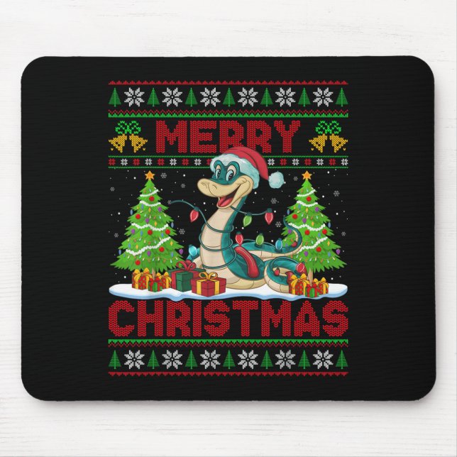 Snake Ugly Christmas Sweaters Funny Santa Hat Ligh Mousepad (Vorne)