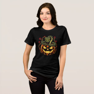 Snake Wrapped Around Jack-o'-Lantern Art Tri-Blend Shirt