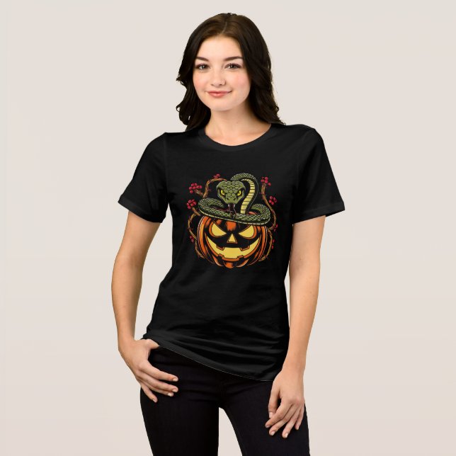Snake Wrapped Around Jack-o'-Lantern Art Tri-Blend Shirt (Vorderseite voll)