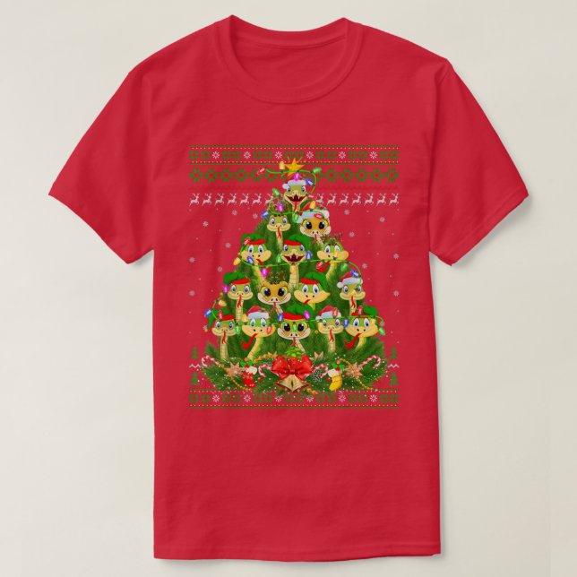 Snake Xmas Leuchtturm Tree Santa Snake Ugly Christ T-Shirt (Design vorne)