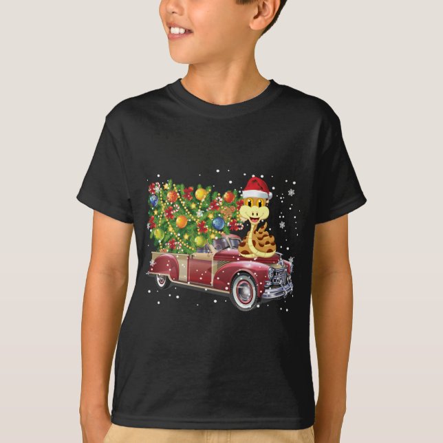 Snakes Rides Red Truck Weihnachtsbaum Weihnachtsge T-Shirt (Vorderseite)