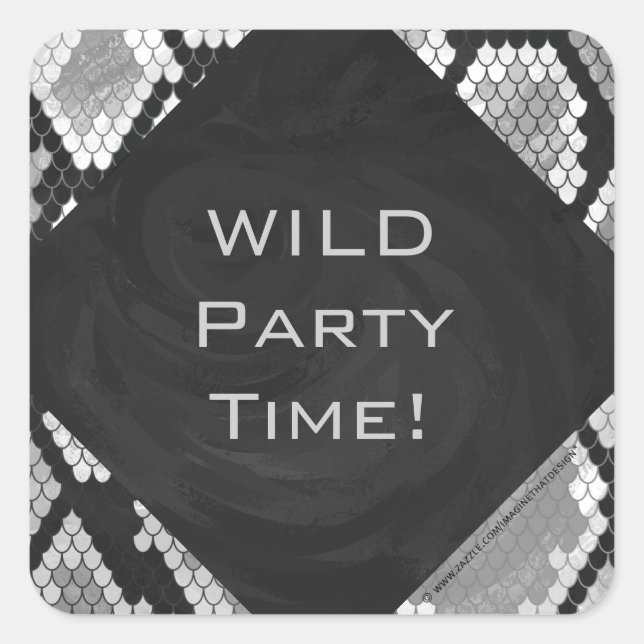 Snakeskin, grau, weiß und schwarz Mit Monogramm Quadratischer Aufkleber (Vorderseite)