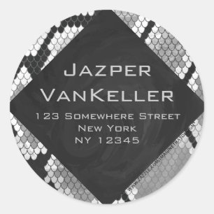 Snakeskin, grau, weiß und schwarz Mit Monogramm Runder Aufkleber