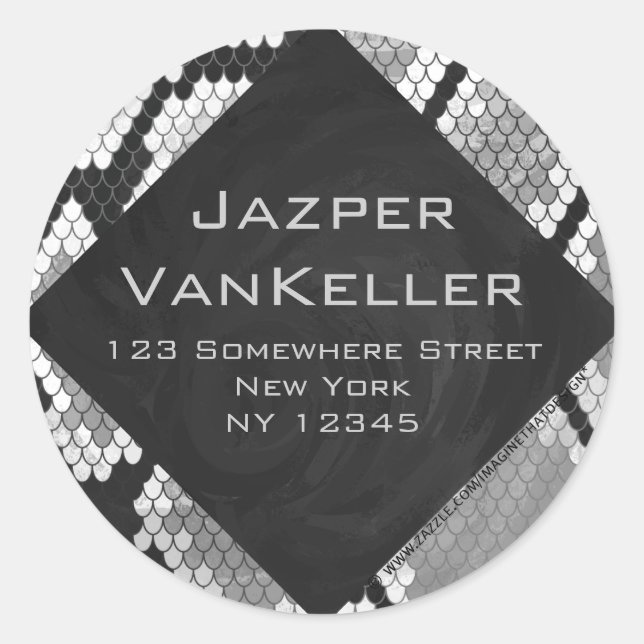 Snakeskin, grau, weiß und schwarz Mit Monogramm Runder Aufkleber (Vorderseite)