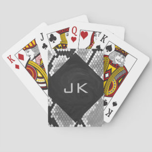 Snakeskin, grau, weiß und schwarz Mit Monogramm Spielkarten