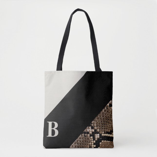 Snakeskin Image Black & Creme Monogramm (Vorderseite)