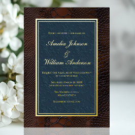 Snakeskin Leather Viktorianisch Brown Blue Wedding Folieneinladung