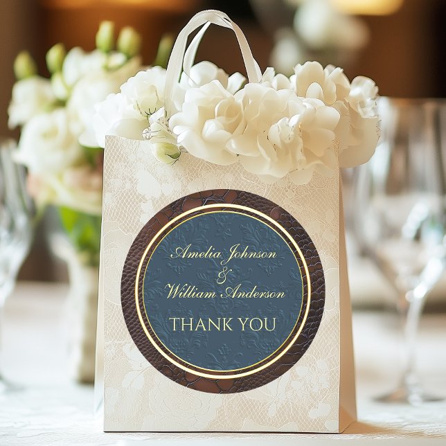 Snakeskin Leather Viktorianisch Brown Gastgeschenk Runder Aufkleber (Snakeskin Leather Victorian Brown Wedding Favors Classic Round Sticker)