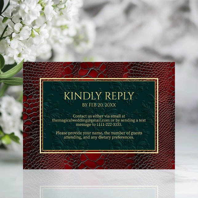 Snakeskin Leather Viktorianisch Red Wedding RSVP Karte (Snakeskin Leather Victorian Red Wedding RSVP Card)