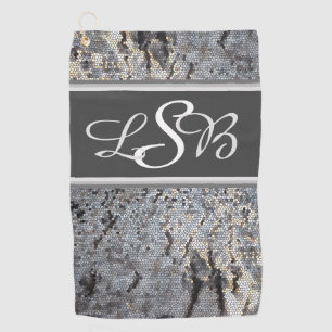 Snakeskin Muster Mosaik Kleine graue Tile Monogram Golfhandtuch