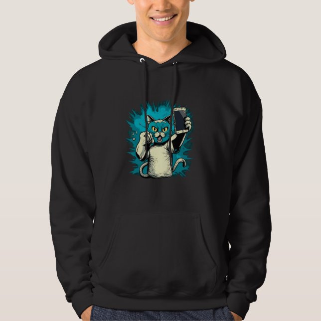 Snap a Smile Funny Cat Selfie Hoodie (Vorderseite)