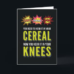 Snap Crackle Pop Funny Aging Birthday Card Karte<br><div class="desc">Words, "Snap, Crackle, Pop" in colorful comic style bubbles and bursts makes the headline for this funny card. Underneath is caption, "You used to hear it in your cereal, now you hear it in your knees!” Inside has caption: Welcome to the club. HA HA. Happy Birthday! Great card for anyone...</div>