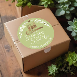 Snap, Tag, soziale Medienkamera und Bäckerei gemei Runder Aufkleber